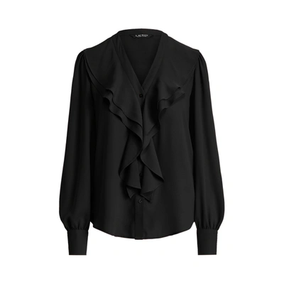 Shop Lauren Ralph Lauren Ruffle-trim Georgette Blouse In Polo Black