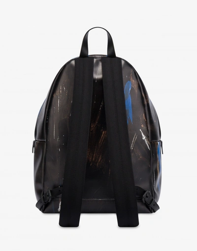 Shop Moschino Painted  Calfskin Backpack In Dark Brown