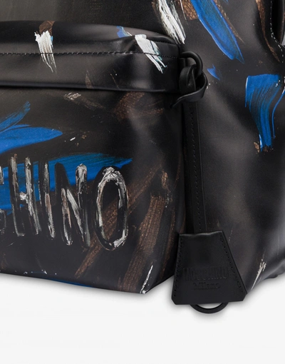 Shop Moschino Painted  Calfskin Backpack In Dark Brown