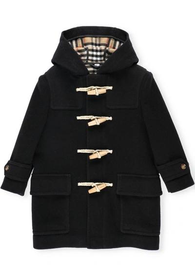 Shop Burberry Kids Hooded Duffle Coat In Black