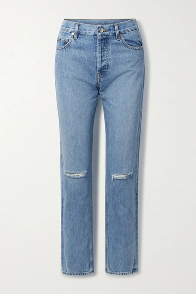 Shop Helmut Lang Distressed High-rise Straight-leg Jeans In Blue