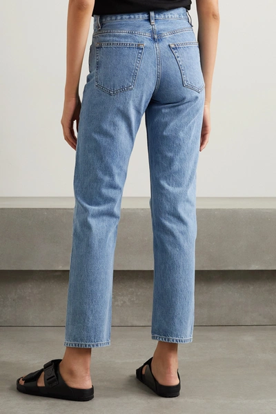 Shop Helmut Lang Distressed High-rise Straight-leg Jeans In Blue
