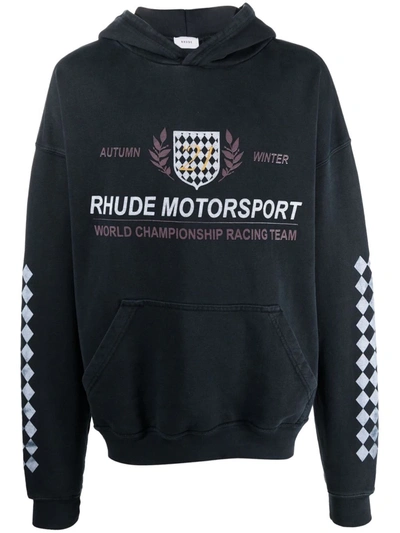 Shop Rhude Motor Crest Cotton Hoodie In Black