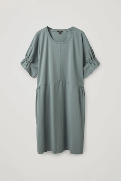 Shop Cos Gathered Dress In Dusty Turquoise