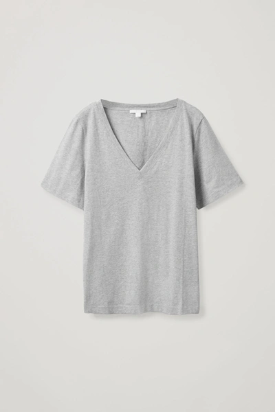 Shop Cos V-neck T-shirt In Light Gray Marl