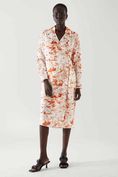 Shop Cos Tailored Wrap Dress In Orange / White