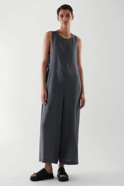 Grey linen jumpsuit sale