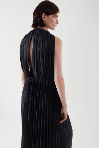 Shop Cos Maxi Pleated Dress In Navy
