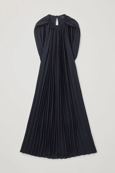 Shop Cos Maxi Pleated Dress In Navy