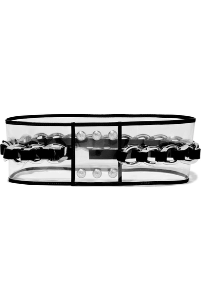 Shop Balmain Leather-trimmed Chain-embellished Pvc Waist Belt In Clear