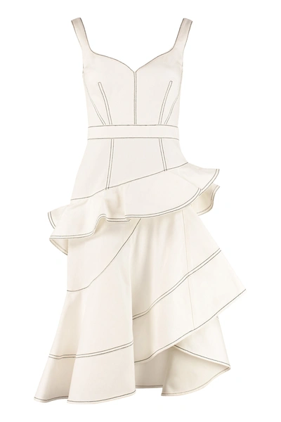 Shop Alexander Mcqueen Strapped Asymmetric Denim Midi Dress In White