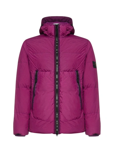 Shop Stone Island Logo Patched Hooded Puffer Jacket In Pink
