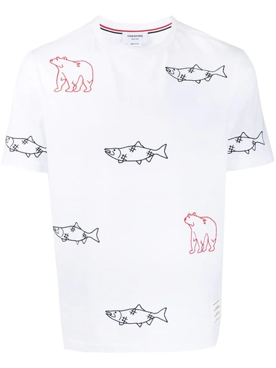 Shop Thom Browne Embroidered Bear Fish T-shirt In White