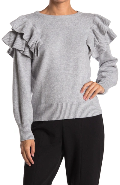Shop 1.state Ruffled Pullover Sweater In Silver Hthr