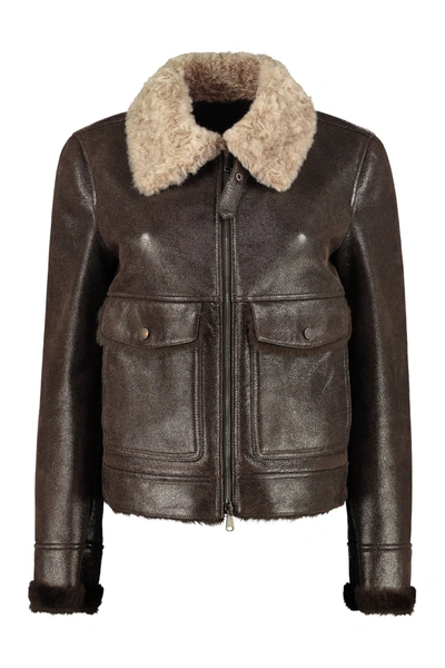 Shop Brunello Cucinelli Shearling Leather Jacket In Brown
