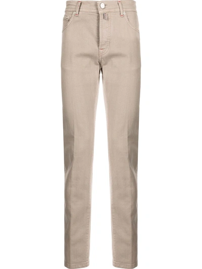 Shop Kiton Logo Patch Straight-leg Jeans In Brown