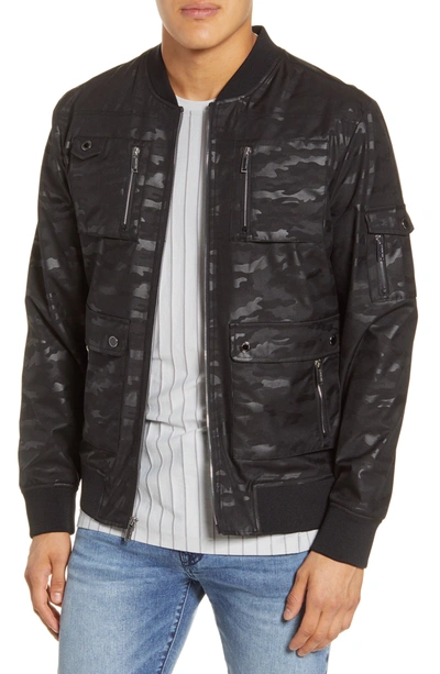 Shop Karl Lagerfeld Camo Jacquard Bomber Jacket In Black