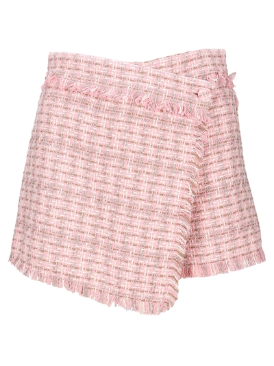 Shop Msgm Fringed Edge Tweed Shorts In Multi