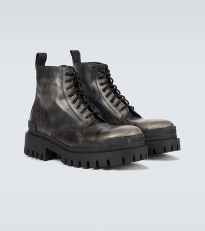 Shop Balenciaga Strike Leather Boots In Black