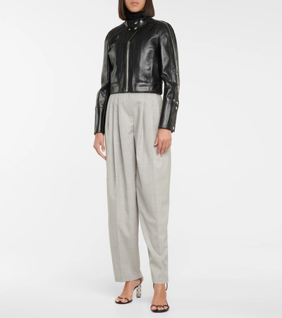 Shop Givenchy Cropped Leather Biker Jacket In Black