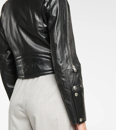 Shop Givenchy Cropped Leather Biker Jacket In Black