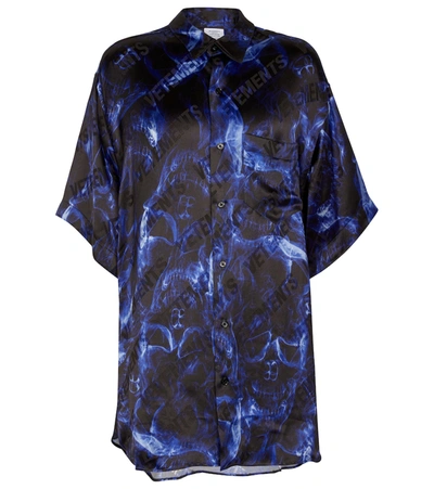 Shop Vetements Skull-print Satin Shirt In Blue