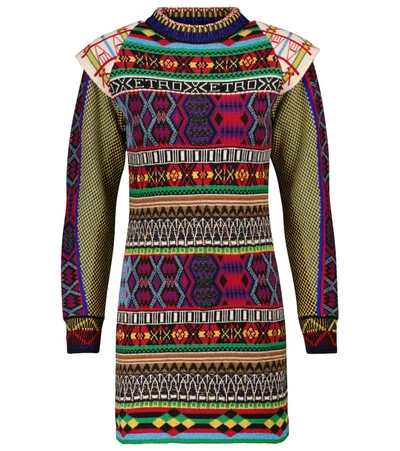 Shop Etro Intarsia Wool-blend Sweater Dress In Multicoloured