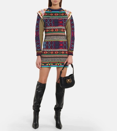 Shop Etro Intarsia Wool-blend Sweater Dress In Multicoloured