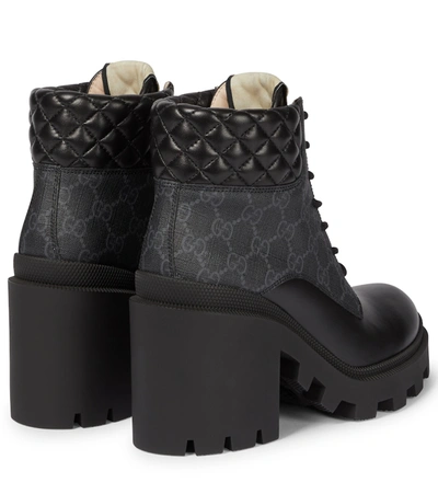 Shop Gucci Gg Canvas And Leather Lace-up Boots In Black