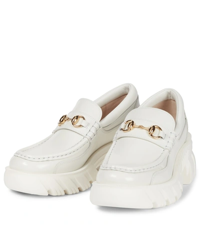 Shop Gucci Horsebit Leather Loafers In White