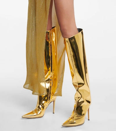 Shop Alexandre Vauthier Alex Metallic Leather Knee-high Boots In Gold