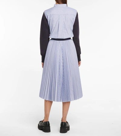 Shop Sacai Cotton Midi Dress In Blue