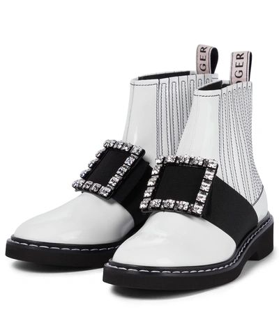 Shop Roger Vivier Viv' Rangers Brushed Leather Chelsea Boots In White