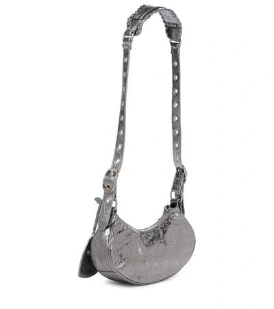 Balenciaga Green Leather Shoulder Handbag With Magnetic Closure And Metal Details In Silver