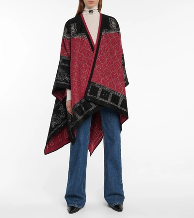 Shop Etro Embellished Paisley Jacquard Cape In Red