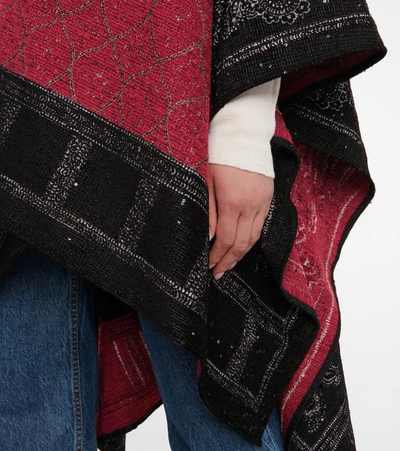 Shop Etro Embellished Paisley Jacquard Cape In Red