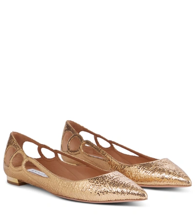 Shop Aquazzura Fenix Leather Ballet Flats In Gold