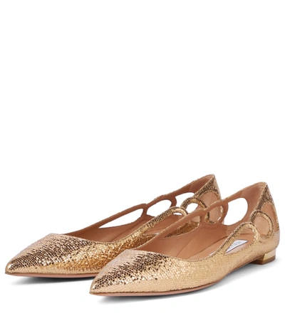 Shop Aquazzura Fenix Leather Ballet Flats In Gold