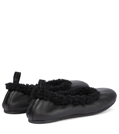 Shop Gianvito Rossi Sansa Shearling-trimmed Leather Ballet Flats In Black