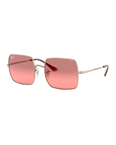 Shop Ray Ban Metal Square Sunglasses In Copper
