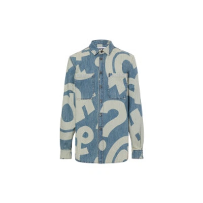 Shop Moschino Allover Symbols Chambray Shirt In Blue