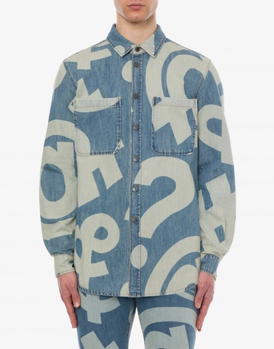 Shop Moschino Allover Symbols Chambray Shirt In Blue