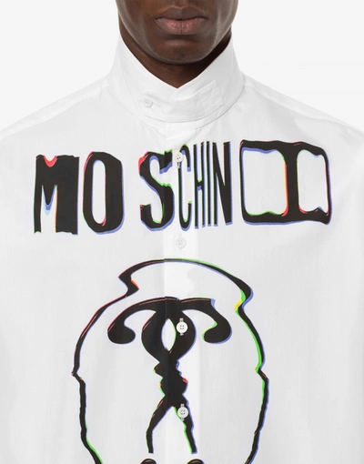 Shop Moschino Warped Glitch Logo Poplin Shirt In White