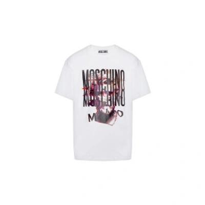 Shop Moschino Glitch Artwork Jersey T-shirt In White