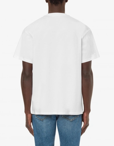 Shop Moschino Glitch Artwork Jersey T-shirt In White