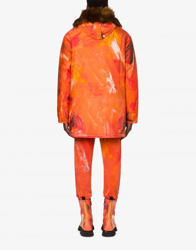 Shop Moschino Nylon Painting Parka In Orange