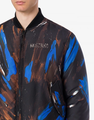 Shop Moschino Nylon Painting Bomber In Black