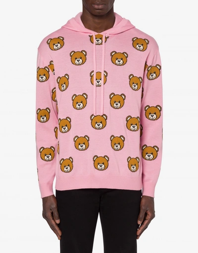 Shop Moschino Allover Teddy Bear Hoodie In Pink