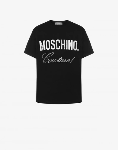 Shop Moschino Crystal Logo Jersey T-shirt In Black