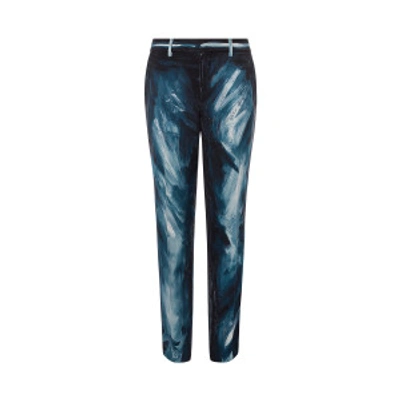 Shop Moschino Painting Wool Satin Trousers In Sky Blue
